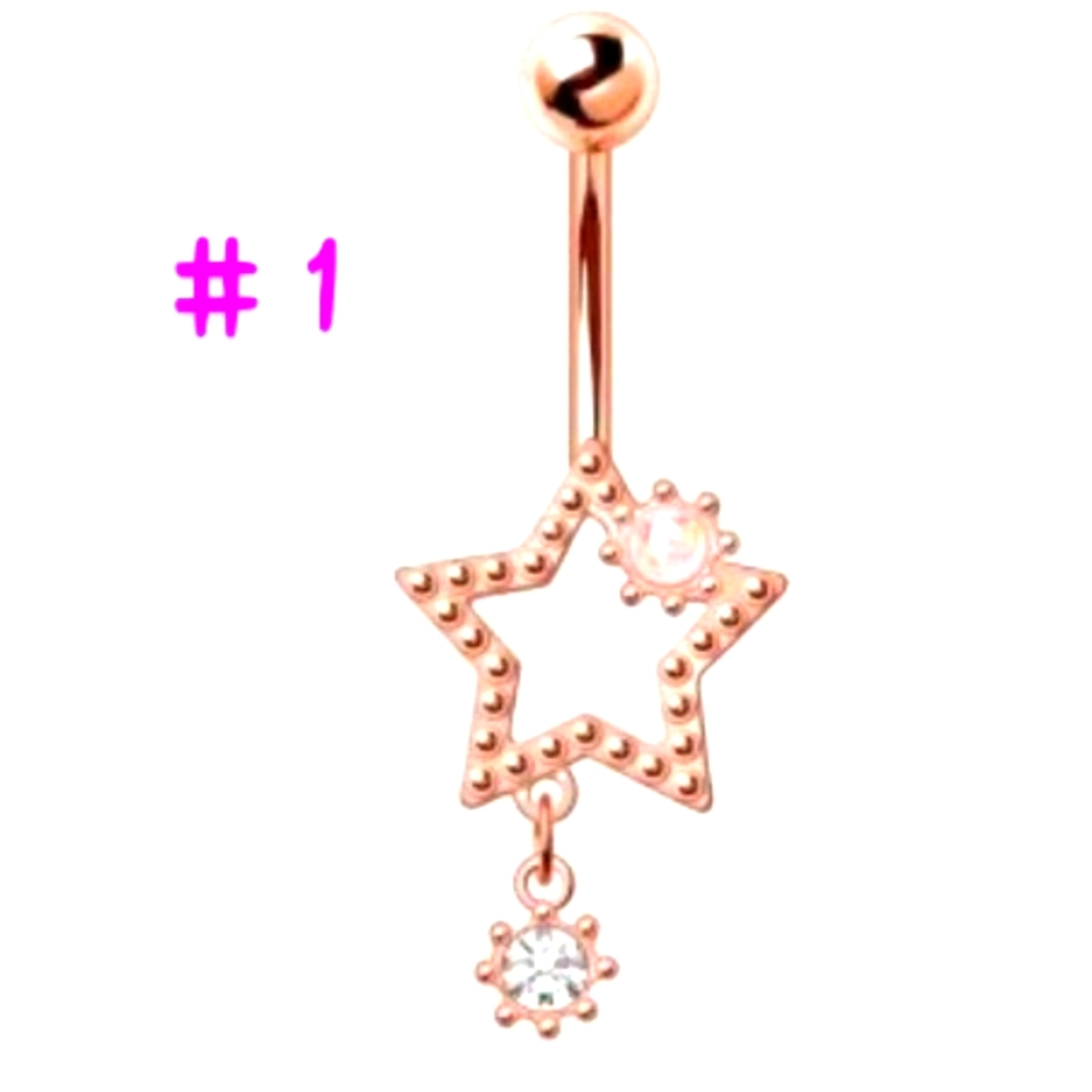 Rose gold plated star drop navel ring 14 gauge